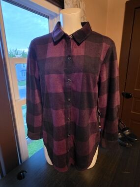 Lee Purple and Black Plaid Button-Up Sweater